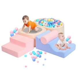 MIND&ACTION 6-Piece Toddler Climbing Toys Indoor with Ball Pit, Climbing Toys for 1+ Year Old, Soft Play Set Baby Foam Blocks for Toddler 1-3 (Ball Not Included)