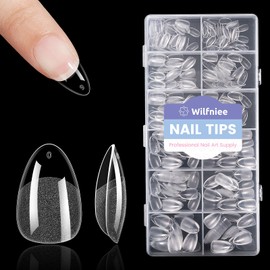 Wilfniee Short Almond Nail Tips: 504PCS Soft Gel Pre-Shaped Acrylic Fake Almond Nail Tips, 12 Sizes Full Cover Clear Press on Nails for Girls Women Nail Art Design
