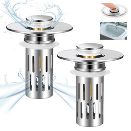 Nevellir 2 Pack Bathroom Sink Stopper for 1.06-1.50in, Universal Bathroom Sink Drain Pop Up Stopper for US Stainless Steel Floor Drain Filter, Universal Drain Filter with Hair Strainer(Silver)