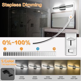 SOLFART 32 Inch Modern Bathroom Light Fixtures Bathroom Lights Over Mirror Black LED Vanity Lights for Bath 5 Color Temperature Adjustable LED Light Fixture Restroom 5CCT