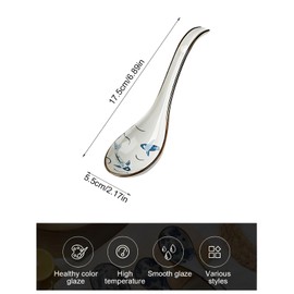 Xiuyer Soup Spoon, Japanese and Korean Soup Spoon, Long Curved Handle, Ceramic Ramen Chinese Ceramic Rice Spoon for Pho Wonton Pasta Spoon, Ceramic Spoons