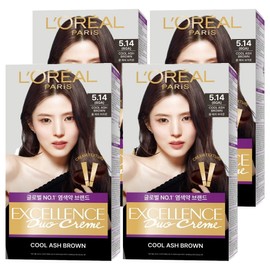 L'Oréal Paris Excellence Duo Cream Shared Gray Hair Dye, 5.14 Cool Ash Brown, 4 Pieces / 로레알파리 엑셀랑스 듀오크림 나눠쓰는 새치염색 염모제, 5.14 쿨애쉬브라운, 4개