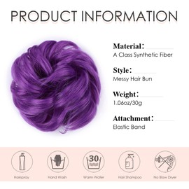 Messy Hair Bun Hair Scrunchies Extension Curly Wavy Thick Synthetic Chignon for women Updo Hairpiece Ponytail Hair Accessories Purple 30g