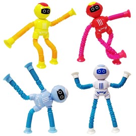 Telescopic Suction Cup Robot Toy, 4 Pieces Novel Kids Suction Cup Toys, Funny Fidget Toys, Pop Tubes Sensory Toys for Kids, Decompress Educational Sensory Toys for Kids & Adult