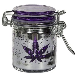 Airtight Glass Herb Stash Jar with Clamping Lid in Choice of Design (Metallic Silver/Purple, Small)