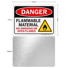 2 Pack Danger Flammable Material Signs, 10 x 7 Inch Aluminum No Smoking Or Open Flames Sign, Rust Free, UV Protected, Easy to Install- Indoor or Outdoor Use
