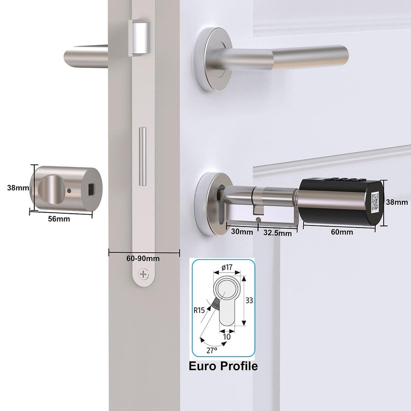 VisorTech Elektronischer Tür-Schließzylinder mit Display, Code, Transponder, App