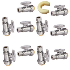 GUOFIS Push Fit 1/4 Turn Straight Stop Valve,1/2 Push X 3/8 Inch Compression Water Shut Off Valves with Disconnect Clip, for PEX, Copper, CPVC(10Pack)(PF-UNI001-10Pack)