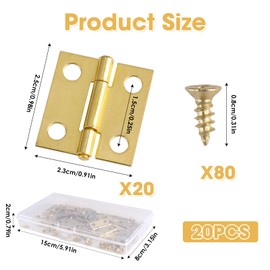 Kasoud Brass Hinges, 20PCS Small Brass Hinges with 80PCS Mini Brass Hinge Replacement Screws, Gold Copper, Solid Brass, SmallHinges for Wood, MiniatureHinges for Jewellery Box & Furniture Door