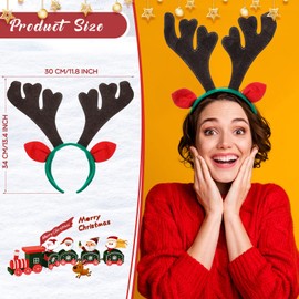 Zubebe 48 Pcs Christmas Reindeer Antlers Headbands with Ears Antler Xmas Elk Deer Headpiece Photo Booth Props Decoration for Holiday Adults Kids Xmas Costume Cosplay Party Favors Supplies