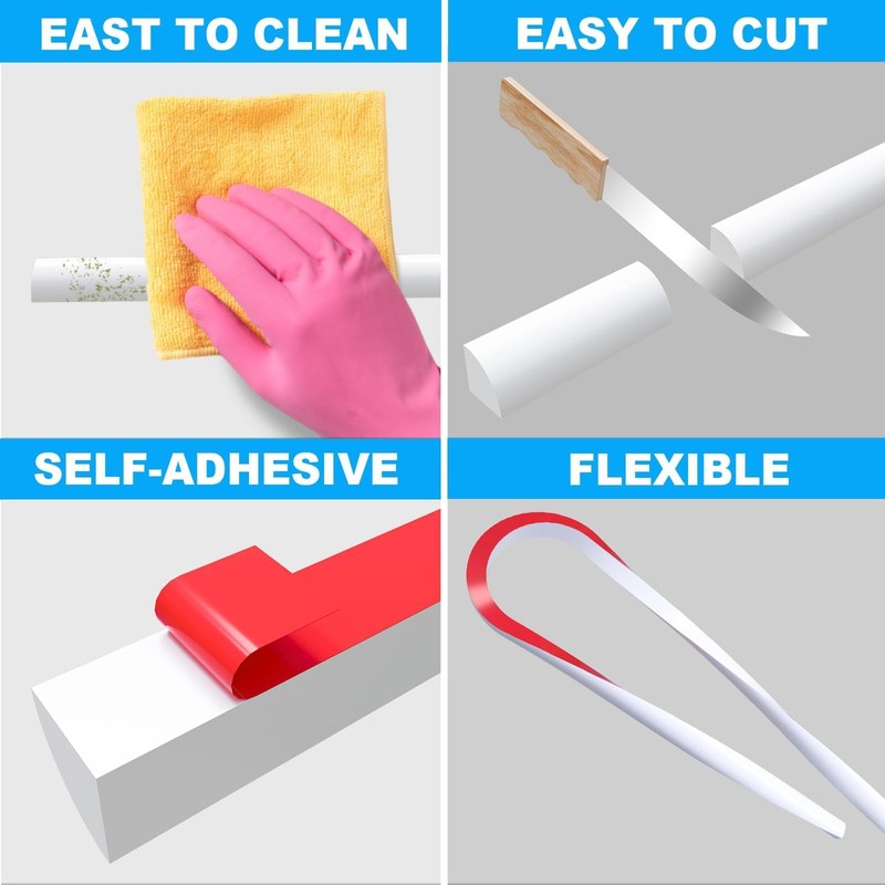 Duzzy 59 Inch Flexible Quarter Round Molding, Silicone Rubber Peel