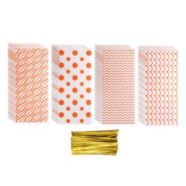 sourcing map 200 Pcs Cellophanes Treat Bags, 10.8"x 4.9" Clear Flat Cellophanes Bags Plastic Candy Gift Goodie Bags with Twist Ties for Cookie Snack Packing Party, Orange