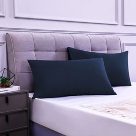 Set of 2 cushion covers, 100% cotton, 43 x 63 cm, 2 pieces, super soft premium jersey pillowcase, cushion cover, dark blue