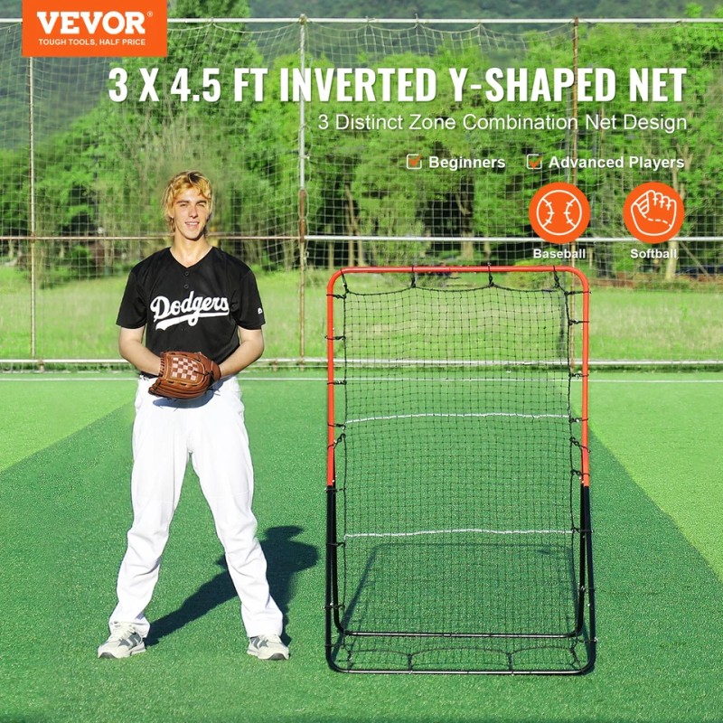 VEVOR Baseball And Softball Rebounder Net 3x4.5 ft PitchBack 3-Way