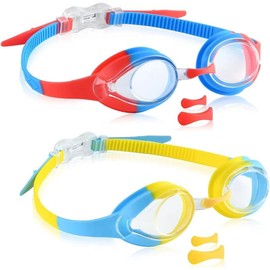 Kids Swim Goggles, Leak Free Swimming Goggles for Children, Easy to Adjust, Anti-UV Anti-Fog Swim Glasses for Boys Girls Age 3-12 Perfect for Kids Swimming Lessons(2 Pack)