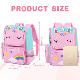Aucuu Girls' Backpack, Cute Unicorn School Bags, Kawaii Backpack, Waterproof School Bags for Girls, Large Capacity Children's Backpack, for Elementary, Kindergarten - Pink
