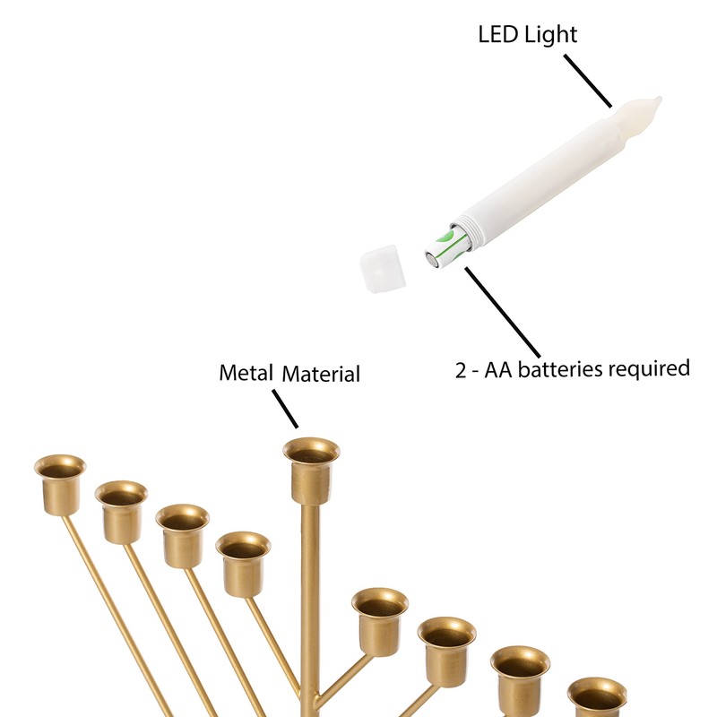 Nine Branch Electric Chabad Judaica Chanukah Menorah with LED Candle