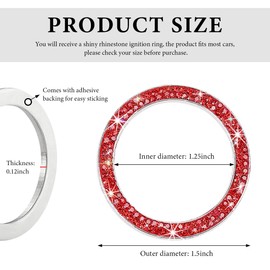 FSTURIOS Bling Crystal Double Rhinestone Car Engine Start Ring Decals, Sparkling Push to Start Button Decoration Ring, Shiny Key Ignition Knob Ring Sticker Engine Start Stop Decor (Red)