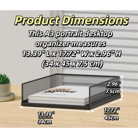 A3 Stackable Paper Letter Tray Organizer, 2/3/4 Tier, Metal Mesh File Folder Organizer for Desk with File Holder for Home Office Supplies, Black,White (A3,White,Vertical, 3 Tier)