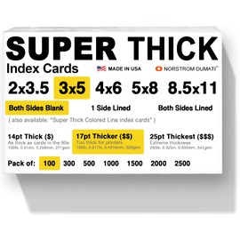 100 SUPER THICK 3x5, 17pt, blank, heavyweight index cards, note cards, postcards, flash cards