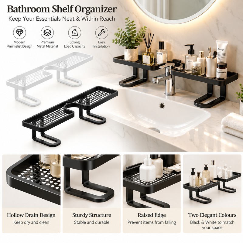Over Faucet Bathroom Shelf for Sink Organization – No-Drill U-Shaped