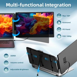 KOJOM Dual Screen Laptop Monitor Extender - 14 Inch IPS FHD 1080P HDMI/USB-A/Type-C Portable Extended Screen for Laptops (Maximum Length: 15.74") Compatible with Windows Mac Travel Gaming Work
