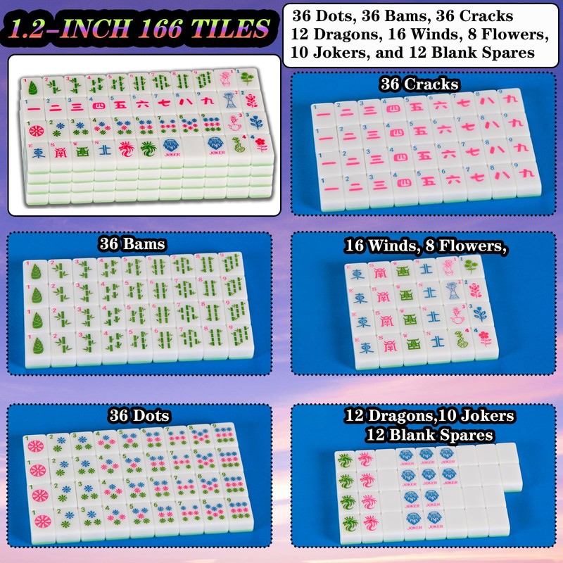 YINIUREN Mahjong Tile Set Green 166 American Mahjong Tile Set