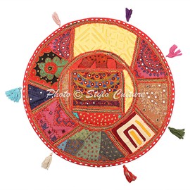Stylo Culture Ethnic Round Floor Pillow Vintage Patchwork Cushion Cover Colorful Big 22x22 Decorative Decor Seating Tuffet Seat Pouf Cover Footstool Cotton Embroidered 1 Pc