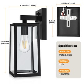 SHINE HAI Dusk to Dawn Outdoor Wall Lantern, Double Extra Large Exterior Wall Sconce Fixture with E26 Base, Waterproof Wall Mount Light, Outdoor Lantern for Porch 1 Pack