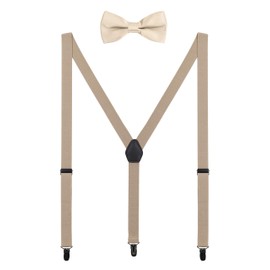 Wanying Partner Look Braces and Bow Tie Set for Men, Women, Babies, Toddlers and Children – 3 Black Clips, Y-Shape, 2.5 cm, Highly Elastic Braces, Plain -