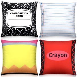 Booson 4 Pcs Back to School Composition Book Throw Pillow Covers 18x18''