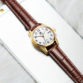 OLEVS Ladies Watch Analog Quartz Small Number Easy Read Dial Casual Brown Leather Strap Watches for Women