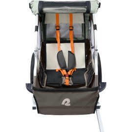 Retrospec Rover Plus Foldable Bike Trailer for Kids, Single/Double Passenger Child Bike Trailer with 5-Point Safety Harness, Reflective, Weather-Resistant Fabric and Safety Flag - Supports 40-80 lbs