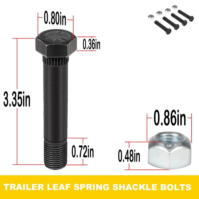 9/16"-18 X 3 Long Trailer Leaf Spring Shackle Bolts (Grade