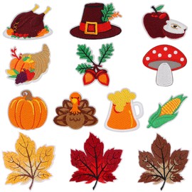 Lucleag 13Pcs Fall Thanksgiving Embroidered Patches, Turkey Maple Leaf Pumpkin Iron on Patch Embroidered Sew on Iron on Embroidered for DIY Craft Thanksgiving Autumn Clothing Decorations Gifts