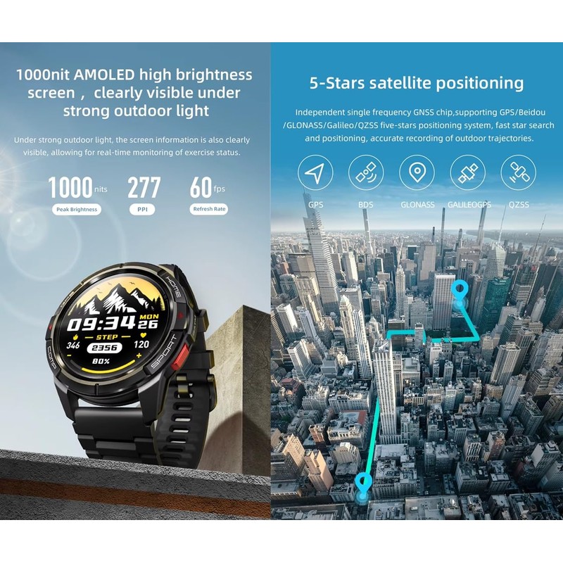 Mibro GS Active Smartwatch, 1000 nit, High Brightness AMOLED Display,