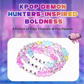 AICase for Kpop Demon Hunters Merch Rumi Zoey Mira Inspired Crystal Bracelets 3 Pcs Stackable Stretch Friendship Beaded Bracelets for Huntrix k_pop Merchandise Jewelry Gifts for Fans_3081
