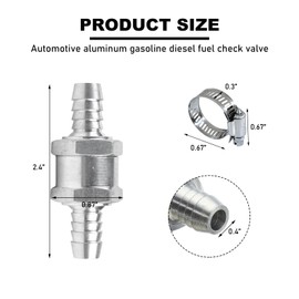 KVAEY 2 PCS One Way Check Valve, 3/8" 10mm Aluminium Alloy Non Return One Way Check Valve with Clamps, One Way Check Valve for Fuel Petrol Diesel Oil Water, Car Accessories