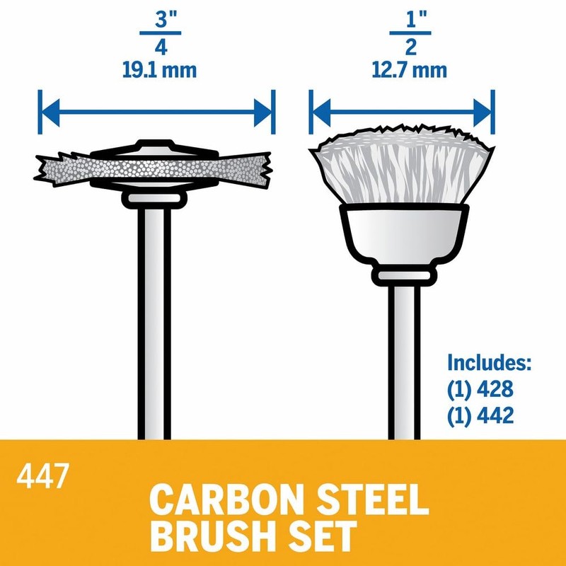 Dremel 447 2-Piece Carbon Steel Brush Set Ideal for Rust