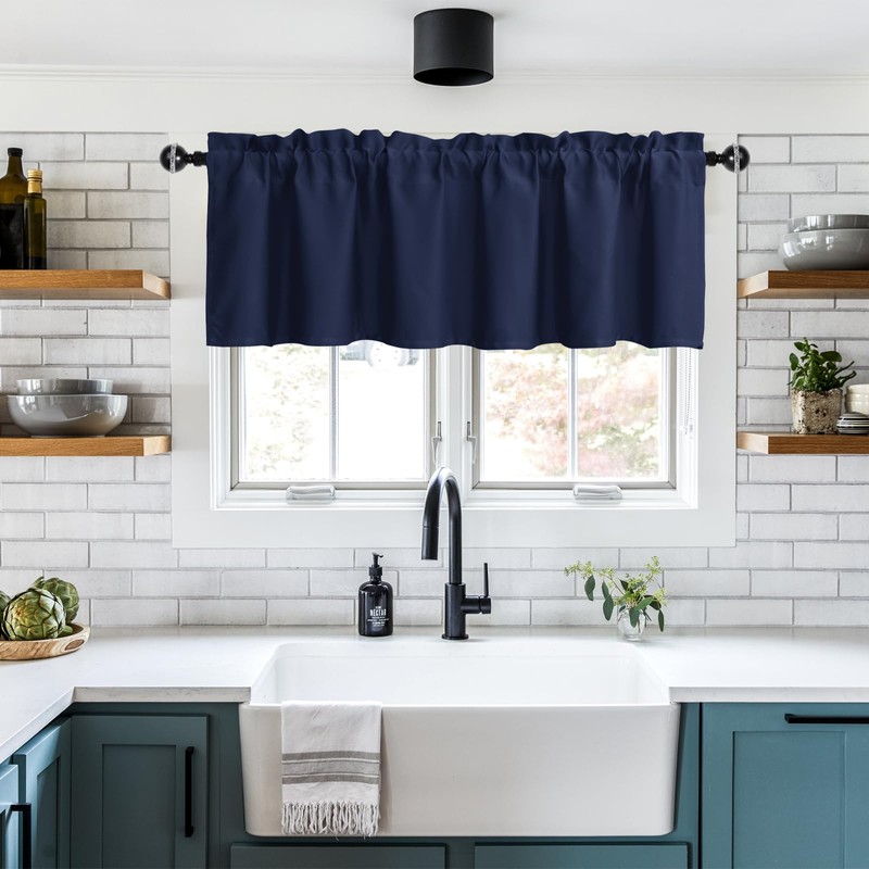 XWZO Blackout Valance Curtains for Kitchen Cafe Short Curtains Rod