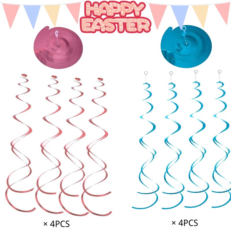 40PCS Easter Hanging Swirl Decorations, Easter Hanging Eggs/Bunny/Egg Basket Easter/Chick/Duck/,