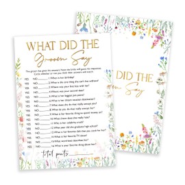 Wildflower Games Cards, Wedding Shower Games Set, What Did The Groom Say Bridal Shower Game, Spring Flower Themed Bachelorette Party Games, Engagement Party Supplies, Set of 25 Cards-07
