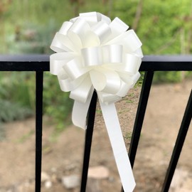 Ivory Pull Bows with Tails - 8" Wide, Set of 6, Thanksgiving, Christmas, Wedding Pew Bows, Aisle Decor, Reception, Anniversary, Birthday, Fundraiser, Decoration, Classroom, Office