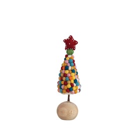 Creative Co-Op 2-1/4" Round x 8" H Handmade Wool Felt Pom Pom Tree w/Beaded Star & Wood Ball Base, Multi Color