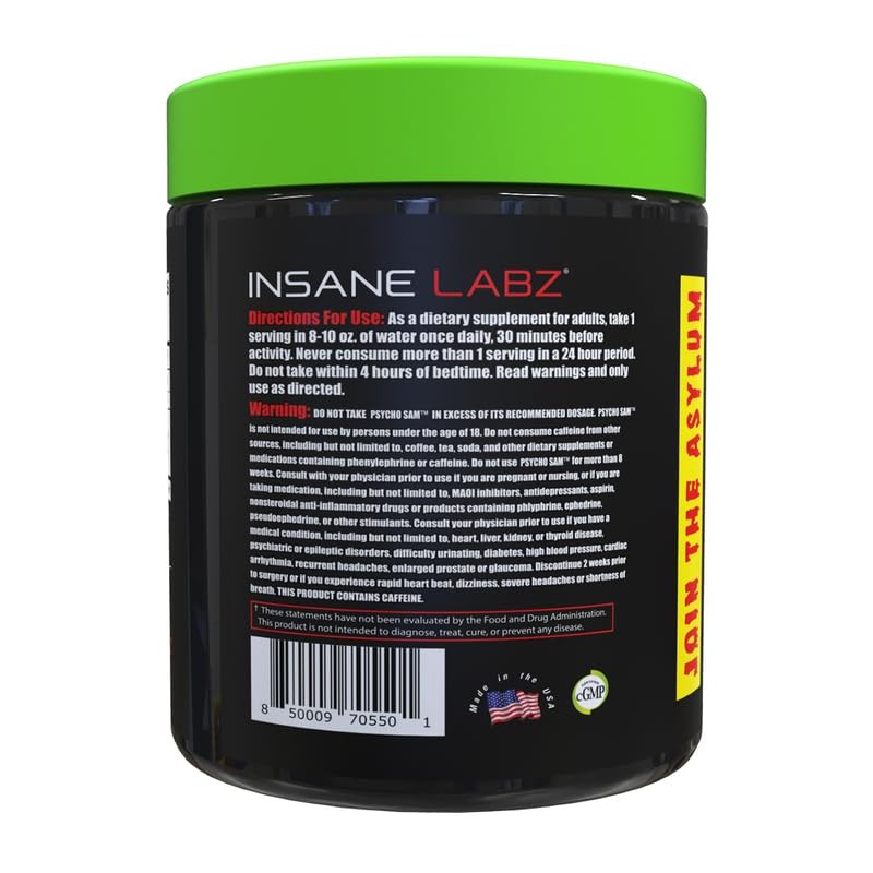 Insane Labz Psycho Sam, High Stimulant Pre Workout Powder, 30