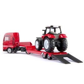 Siku 1764 MAN Truck with Steyr Tractor 1:87, Removable Cab, Tow Bar, Metal Body, Red/White, Agricultural Transport Toy