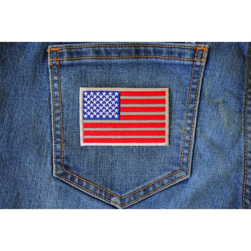 American Flag Reflective Patch - 3x2 inch. Embroidered Iron on