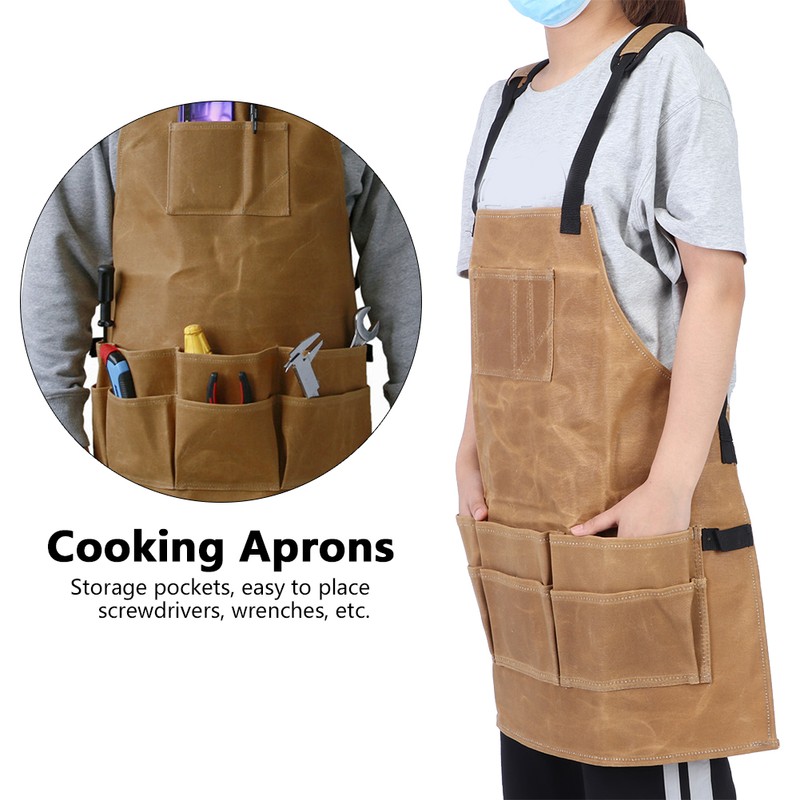 Multi Function Waterproof Waxed Canvas Apron Working Tool Aprons for