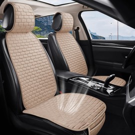 VarCozy Linen Car Seat Covers, 2PCS Breathable Front Pair Seat Covers for Cars with Non-Slip Protector for All Seasons, Universal Front Seat Covers for Cars, SUVs, Trucks