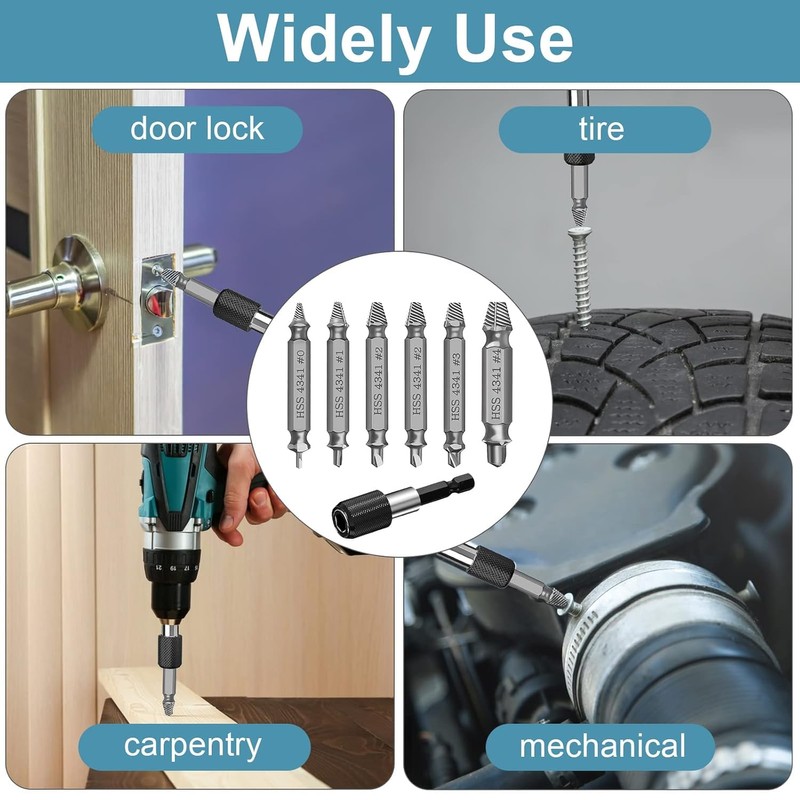 Set of 4 Damaged Screw Extractor Set, Screw Remover and